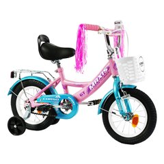Велосипед Corso Maxis 12", сталь, ножные тормоза, с корзинкой, розовый с голубым