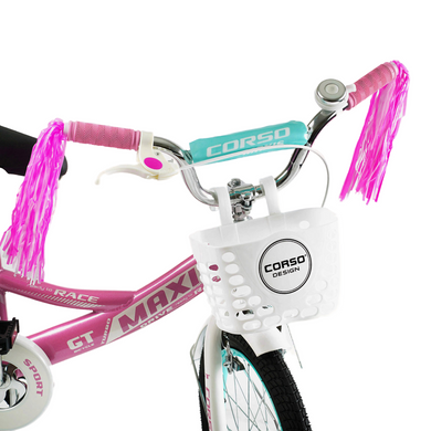 Велосипед Corso Maxis 18", сталь, ножные тормоза, с корзиной, розовый
