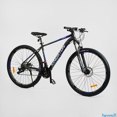 Велосипед Corso Kingston, 29", рама алюмінієва 19", обладнання L-TWOO 27 швидкостей, чорний з синім (KN-29208)