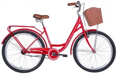 Велосипед 26" Dorozhnik CRYSTAL рама сталь 17,5" c багажником и корзиной красно-белый 2024