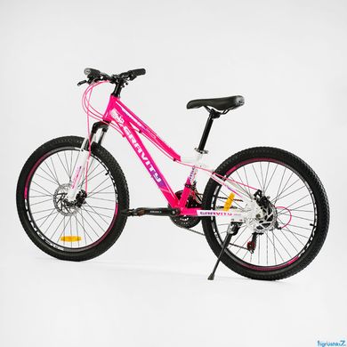 Велосипед Corso «Gravity» 24" дюйма GR-24088 рама алюминиевая 12’’, оборудование Shimano 21 скорость, малиновый с белым