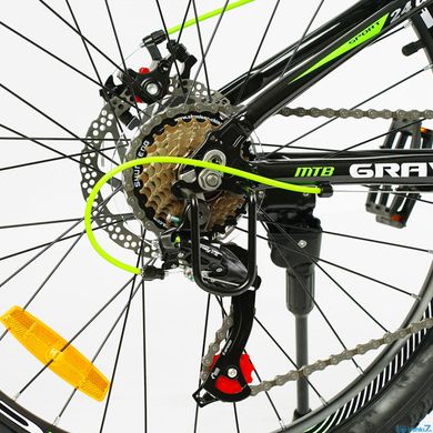 Велосипед Corso «Gravity» 24" дюйма GR-24275 рама алюминиевая 12’’, оборудование Shimano 21 скорость, черный с зеленым