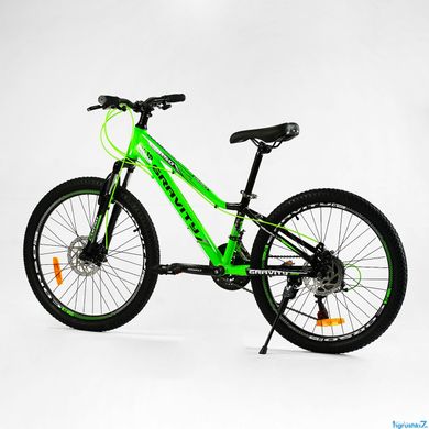 Велосипед Corso «Gravity» 24" дюйми GR-24275 рама алюмінієва 12’’, обладнання Shimano 21 швидкість, чорний з зеленим