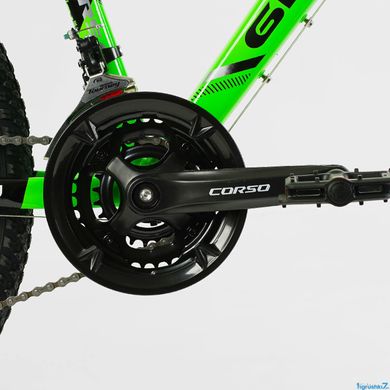 Велосипед Corso «Gravity» 24" дюйми GR-24275 рама алюмінієва 12’’, обладнання Shimano 21 швидкість, чорний з зеленим