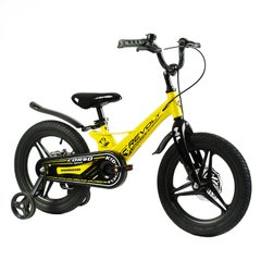Велосипед Corso Revolt 16", магниевая рама, дисковые тормоза, литые диски, желтый с черным.