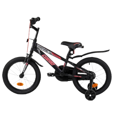 Велосипед Corso R 16", сталь, ручне гальмо, додаткові колеса, дзвіночок, чорний