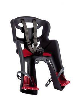 Сиденье переднее (детское велокресло) Bellelli TATOO Handefix до 15 кг, серое с красной подкладкой