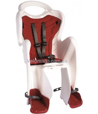 Сидіння задні (дитяче велокрісло) Bellelli MR FOX Сlamp (на багажник) до 22 кг, біле з червоною підкладкою