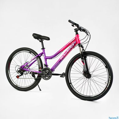 Велосипед Corso KLEO 26" KL-26157 рама стальная 15’’, переключатели Saiguan, 21 скорость, фиолетовый с розовым