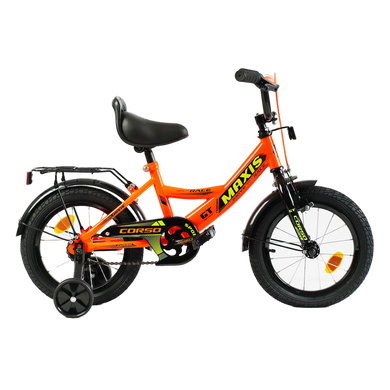 Велосипед Corso Maxis 14", сталь, ножные тормоза, сиденье с ручкой, оранжевый