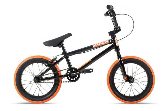 Велосипед BMX 14 "Stolen AGENT BLACK W / DARK NEON ORANGE TIRES 2021