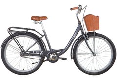 Велосипед 26" Dorozhnik LUX Velosteel, сталь, с багажником и корзинкой темно-серый 2024