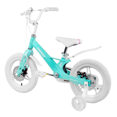 Велосипед Corso Revolt 14", магнієва рама, дискові гальма, литі диски, білий з бірюзовим