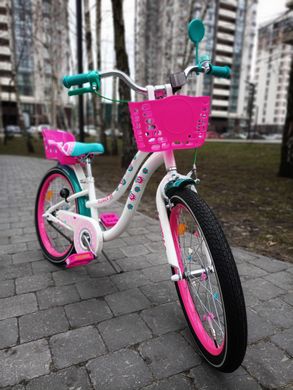 Велосипед 20" Formula FLOWER PREMIUM 2024(белый с розовым и бирюзовым)