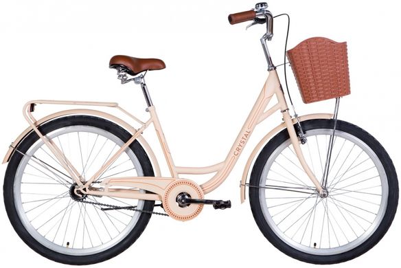 Велосипед 26" Dorozhnik CRYSTAL рама сталь, 17" с багажником и корзиной кофе с молоком (матовый) 2024