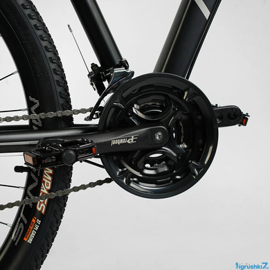 Велосипед Corso Magnus 29", рама алюмінієва 21", гідравлічні гальма Shimano, обладнання L-TWOO 27 швидкостей, чорний з сірим (MG-90177)