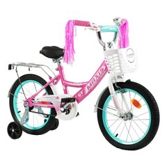 Велосипед Corso Maxis 16", сталь, ножные тормоза, с корзинкой, розовый с голубым