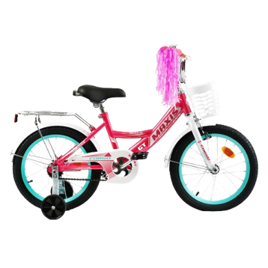 Велосипед Corso Maxis 16", сталь, ножні гальма, з кошиком, рожевий з блакитним