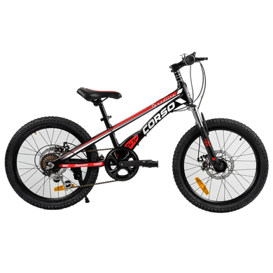 Велосипед 20'' CORSO Speedline, магнієва рама, Shimano, 7 швидкостей, чорний з червоним (MG-29535)