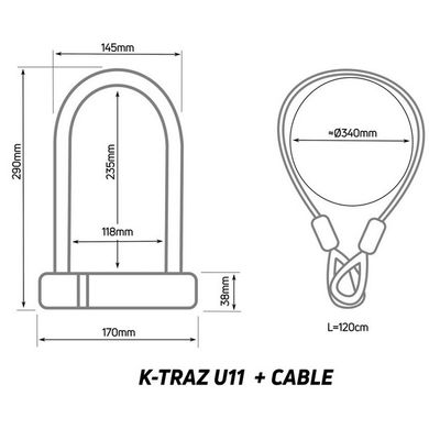 Замок Zefal K-Traz U11 Cable вело / мото (4922B) 11мм, 3 ключа, 115 * 230мм + кабель 10 * 1200мм, чорний
