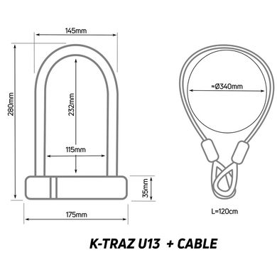 Замок Zefal K-Traz U13 Cable вело / мото (4944B) 13мм, 3 ключа, 115 * 230мм + кабель 10 * 1200мм, чорний