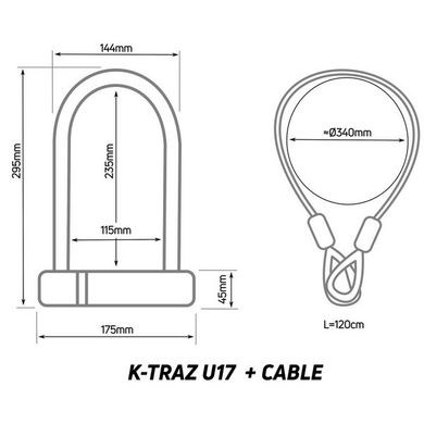 Замок Zefal K-Traz U17 Cable вело / мото (4947B) 14мм, 3 ключа, 115 * 230мм + кабель 10 * 1200мм, чорний