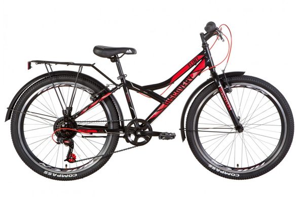 Велосипед 24 "Discovery FLINT чорно-червоний з сірим з багажником 2021