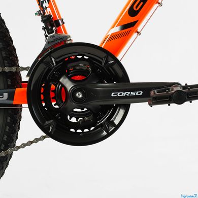 Велосипед Corso «Gravity» 24" дюйми GR-24005 рама алюмінієва 12’’, обладнання Shimano 21 швидкість, помаранчевий з чорним