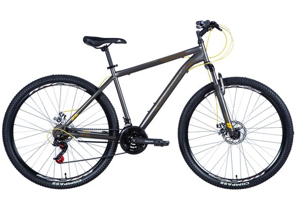 Велосипед 29" Discovery RIDER, сталь, DD, темно-серебристый с желтым (м) 2024